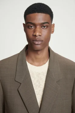 COS RELAXED DOUBLE-BREASTED WOOL-BLEND BLAZER DARK BEIGE