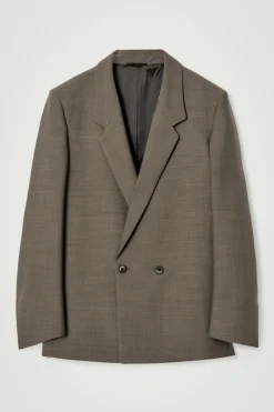 COS RELAXED DOUBLE-BREASTED WOOL-BLEND BLAZER DARK BEIGE
