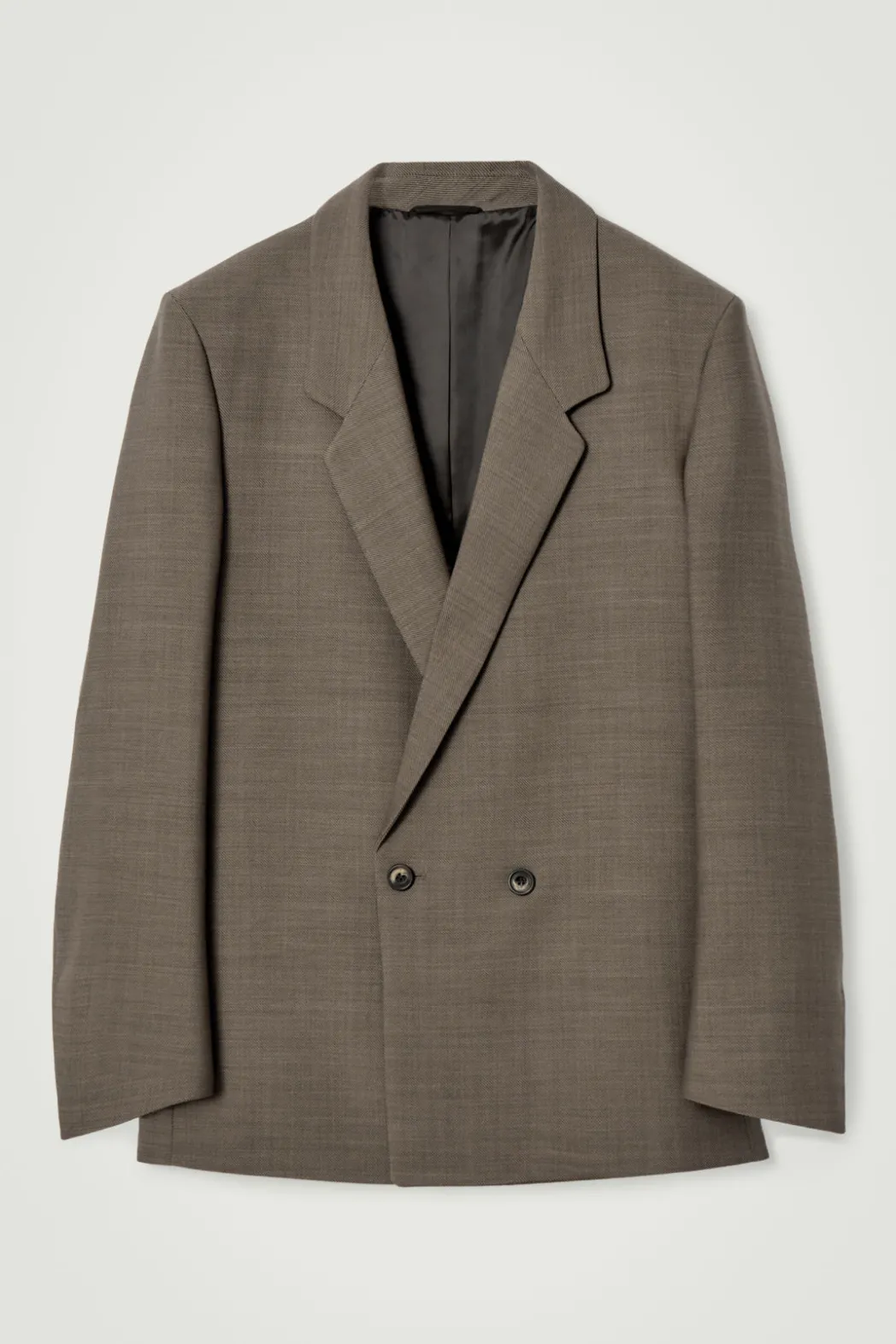 COS RELAXED DOUBLE-BREASTED WOOL-BLEND BLAZER DARK BEIGE
