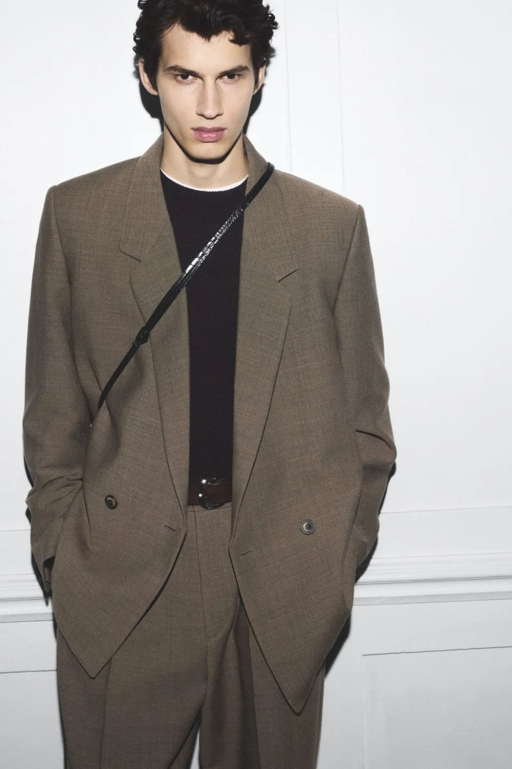 COS RELAXED DOUBLE-BREASTED WOOL-BLEND BLAZER DARK BEIGE