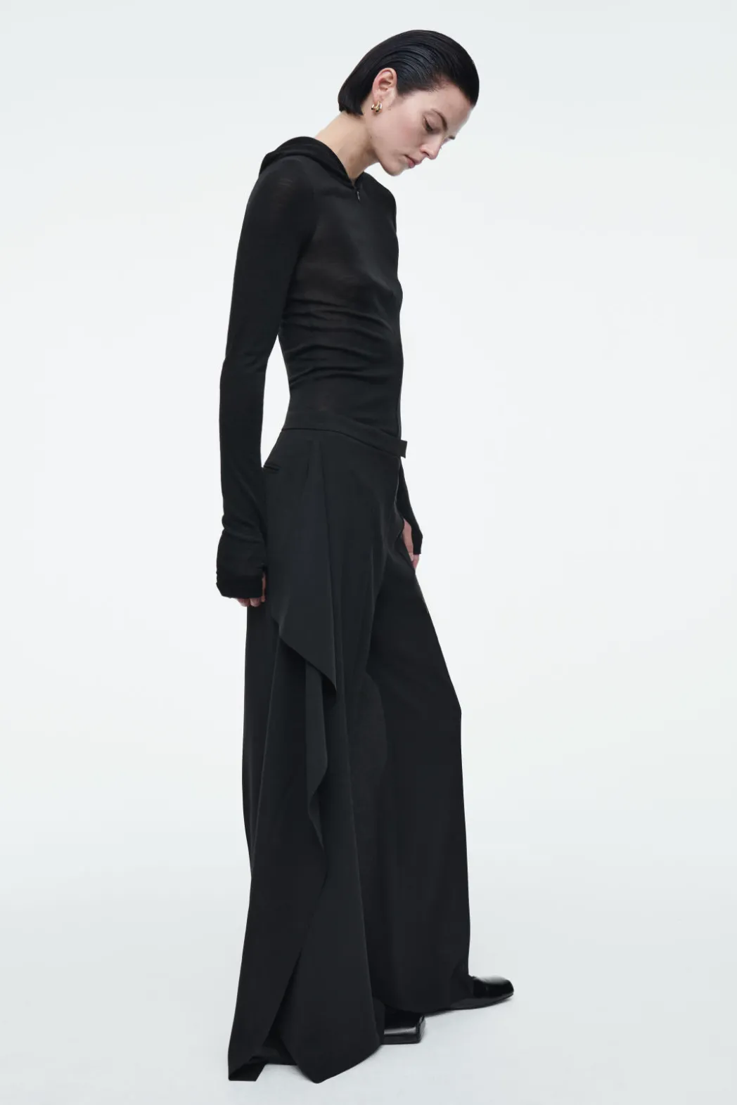 Discount COS RELAXED DRAPED STRAIGHT-LEG PANTS BLACK