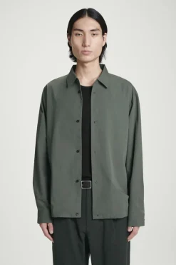 New COS RELAXED DRAWSTRING COTTON SHIRT DARK GREEN