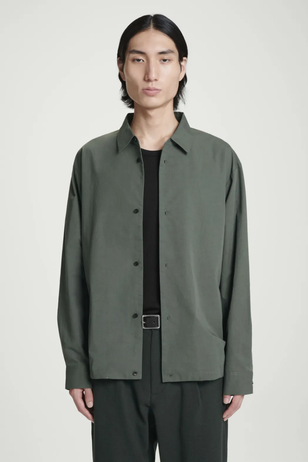 New COS RELAXED DRAWSTRING COTTON SHIRT DARK GREEN
