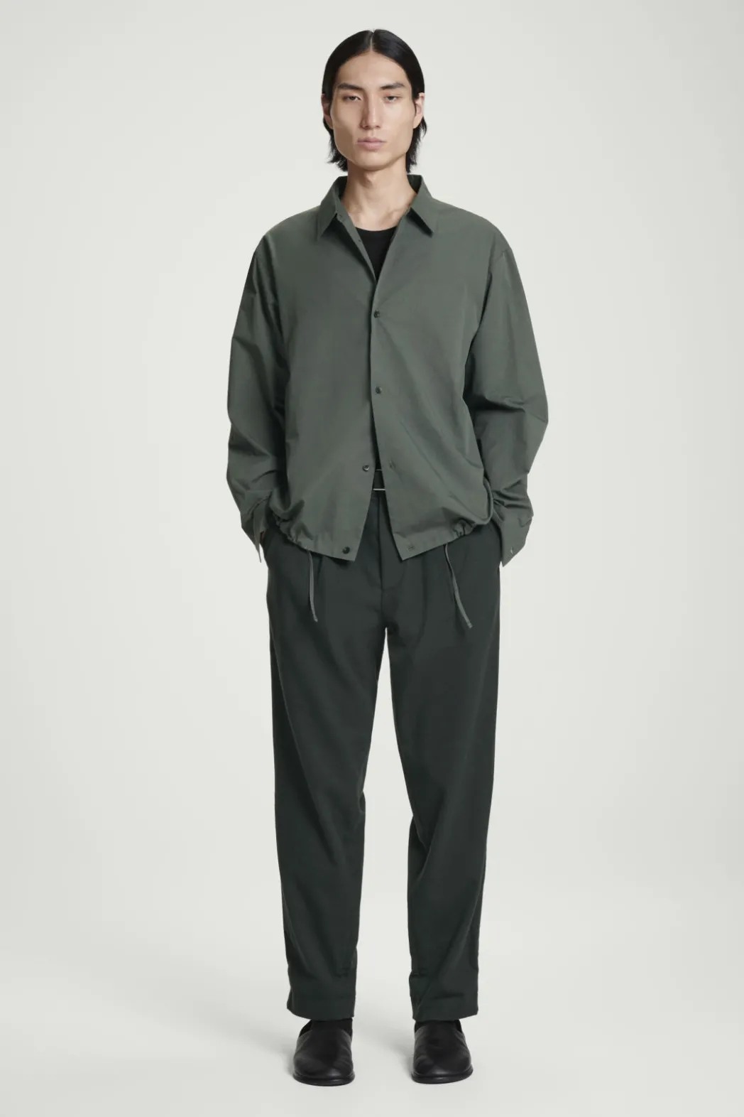 New COS RELAXED DRAWSTRING COTTON SHIRT DARK GREEN