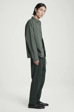 New COS RELAXED DRAWSTRING COTTON SHIRT DARK GREEN