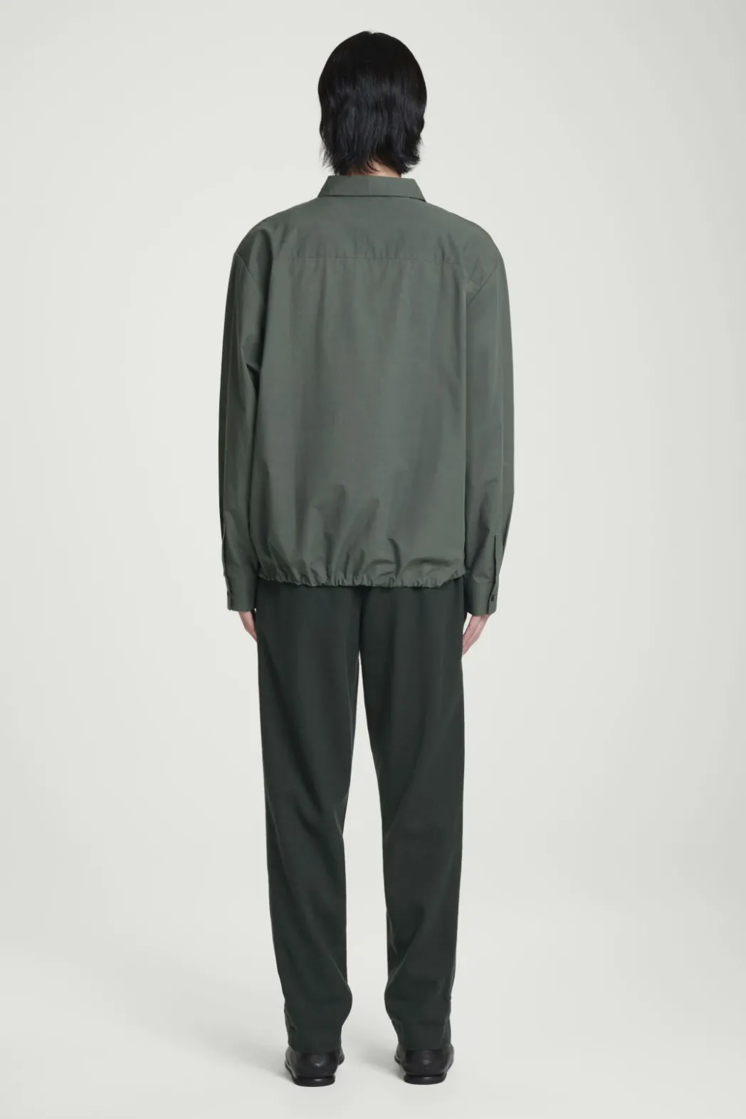 New COS RELAXED DRAWSTRING COTTON SHIRT DARK GREEN