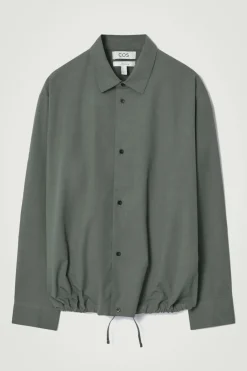 New COS RELAXED DRAWSTRING COTTON SHIRT DARK GREEN
