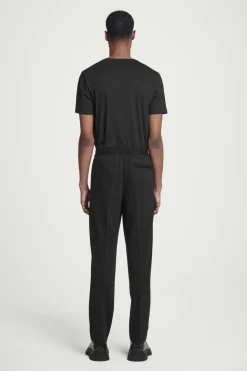 COS RELAXED ELASTICATED PINSTRIPED TROUSERS BLACK / PINSTRIPED