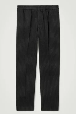 COS RELAXED ELASTICATED PINSTRIPED TROUSERS BLACK / PINSTRIPED