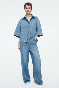 Clearance COS RELAXED EMBELLISHED DENIM SHIRT MID BLUE