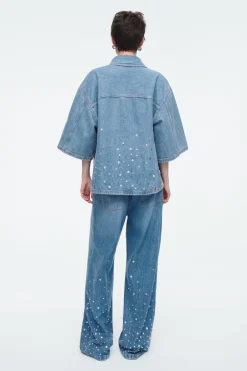 Clearance COS RELAXED EMBELLISHED DENIM SHIRT MID BLUE