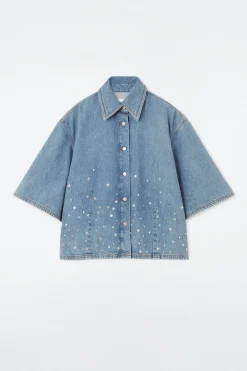 Clearance COS RELAXED EMBELLISHED DENIM SHIRT MID BLUE