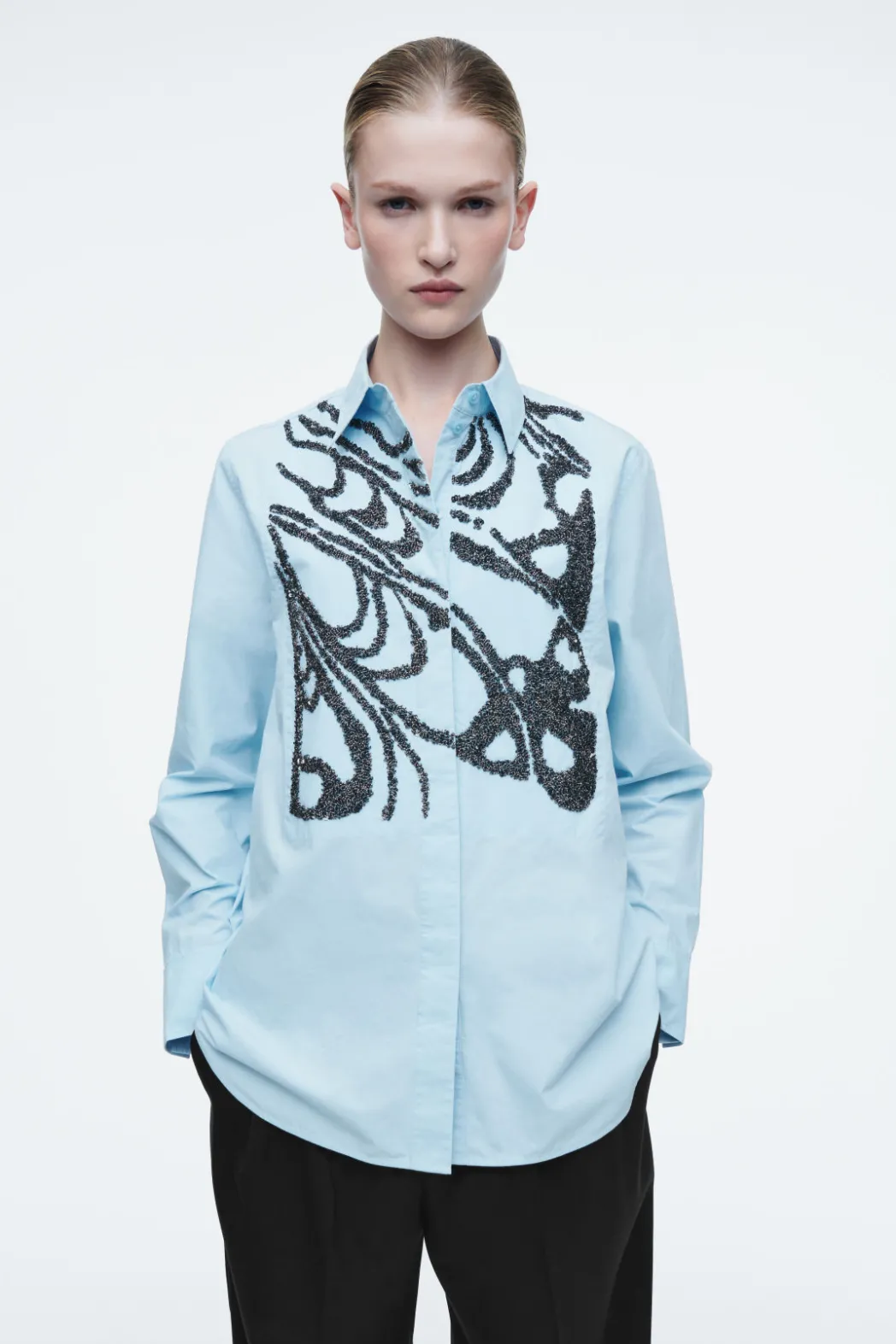Discount COS RELAXED EMBELLISHED SHIRT BLUE
