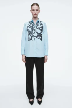 Discount COS RELAXED EMBELLISHED SHIRT BLUE