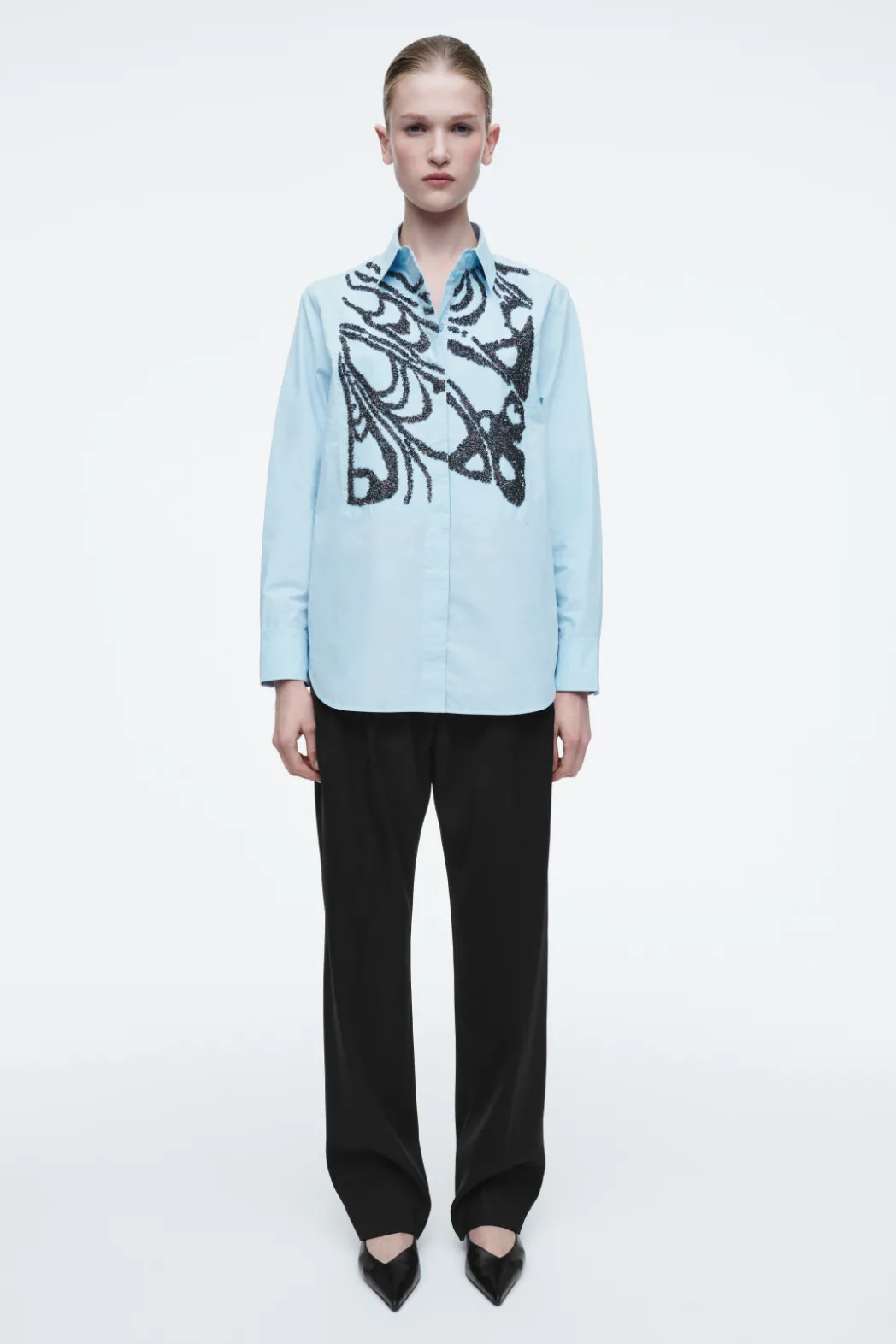 Discount COS RELAXED EMBELLISHED SHIRT BLUE