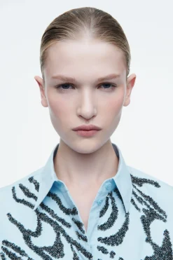 Discount COS RELAXED EMBELLISHED SHIRT BLUE