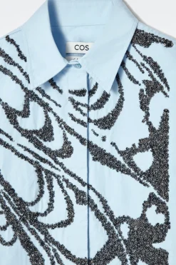 Discount COS RELAXED EMBELLISHED SHIRT BLUE