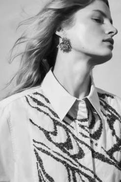 Discount COS RELAXED EMBELLISHED SHIRT BLUE