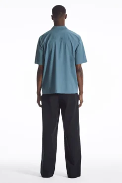 Online COS RELAXED FLORAL EMBROIDERED SHORT-SLEEVED SHIRT BLUE