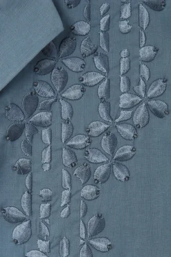 Online COS RELAXED FLORAL EMBROIDERED SHORT-SLEEVED SHIRT BLUE