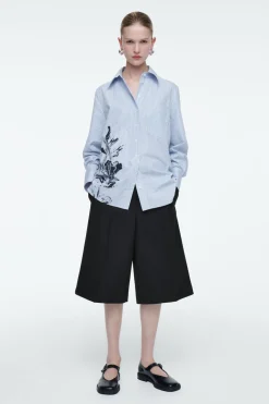 COS RELAXED FLORAL-PRINT STRIPED SHIRT BLUE / FLORAL