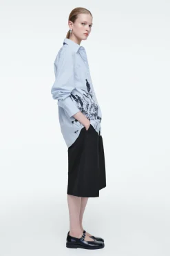 COS RELAXED FLORAL-PRINT STRIPED SHIRT BLUE / FLORAL