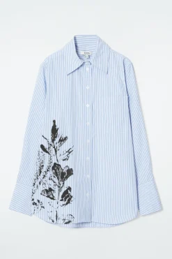 COS RELAXED FLORAL-PRINT STRIPED SHIRT BLUE / FLORAL