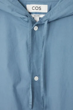 Outlet COS RELAXED HOODED COTTON SHORT-SLEEVED SHIRT BLUE