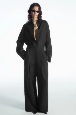 Outlet COS RELAXED LINEN-BLEND WIDE-LEG PANTS BLACK