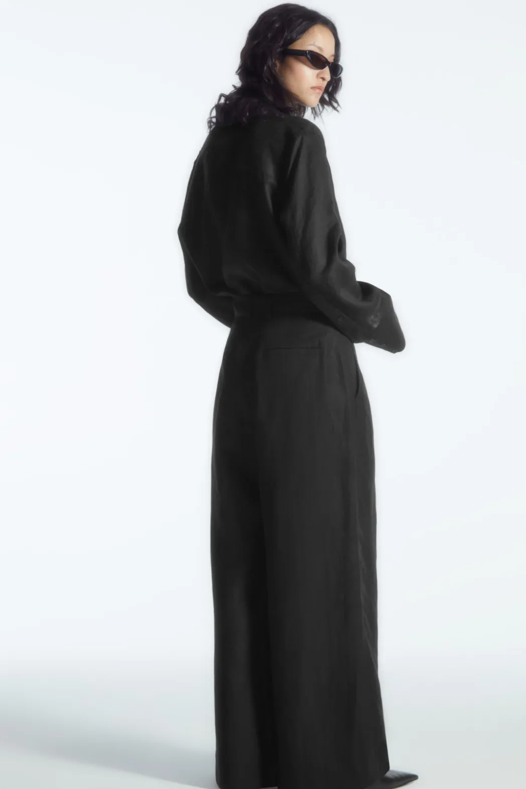 Outlet COS RELAXED LINEN-BLEND WIDE-LEG PANTS BLACK