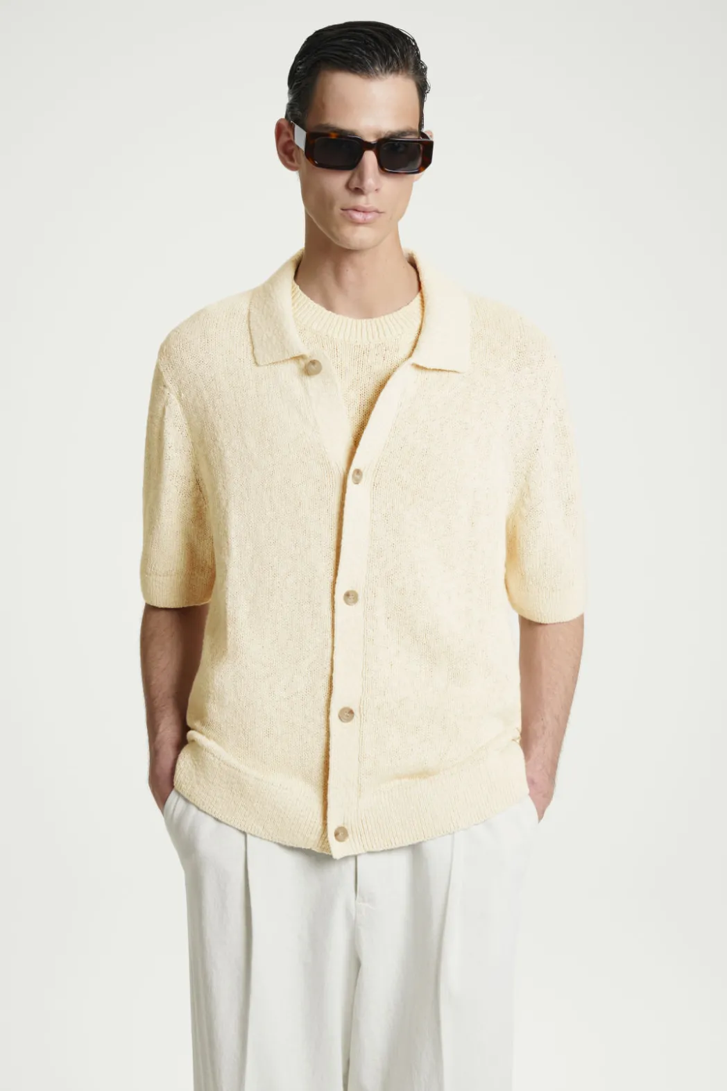 Clearance COS RELAXED MÉLANGE-KNIT SHIRT OATMEAL MÉLANGE