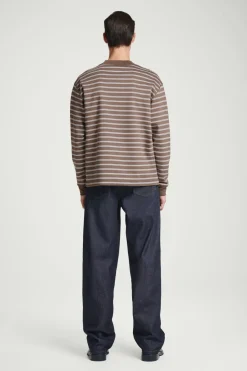 Sale COS RELAXED MOCK-NECK COTTON LONG-SLEEVED T-SHIRT BROWN / OFF-WHITE