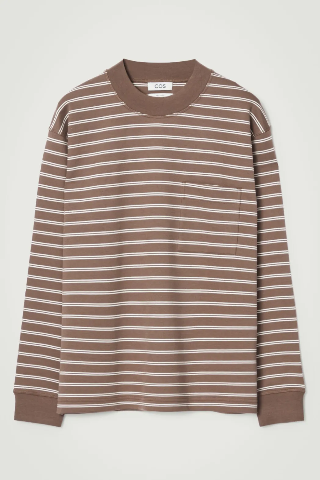Sale COS RELAXED MOCK-NECK COTTON LONG-SLEEVED T-SHIRT BROWN / OFF-WHITE