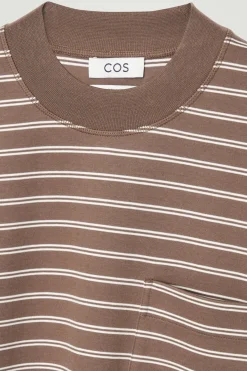 Sale COS RELAXED MOCK-NECK COTTON LONG-SLEEVED T-SHIRT BROWN / OFF-WHITE