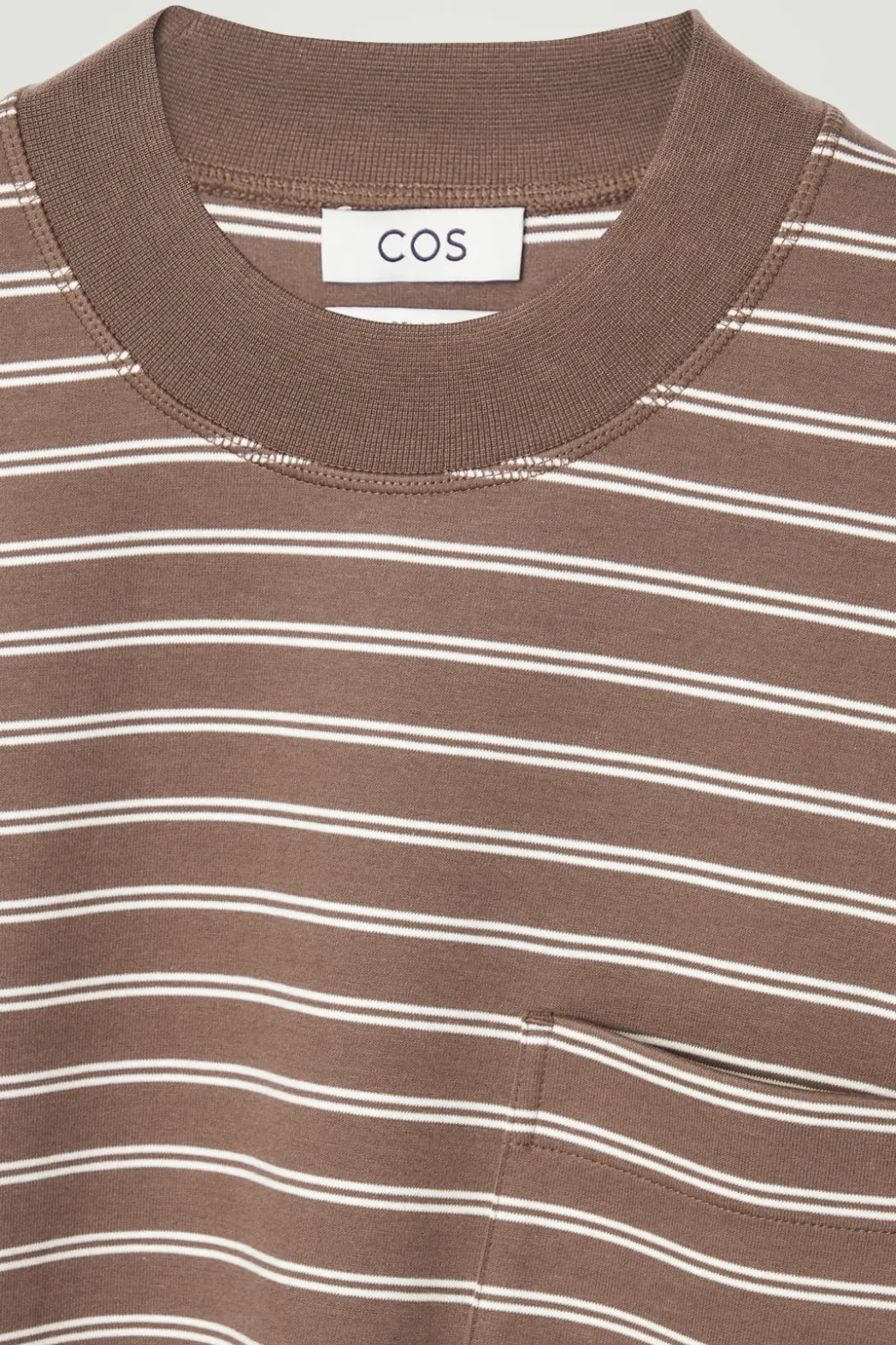 Sale COS RELAXED MOCK-NECK COTTON LONG-SLEEVED T-SHIRT BROWN / OFF-WHITE
