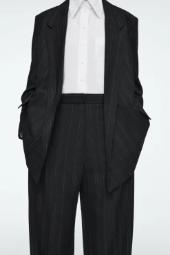 Outlet COS RELAXED PINSTRIPED BARREL-LEG PANTS BLACK / PINSTRIPED