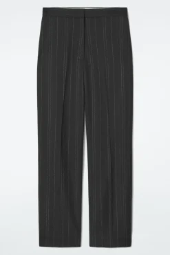 Outlet COS RELAXED PINSTRIPED BARREL-LEG PANTS BLACK / PINSTRIPED
