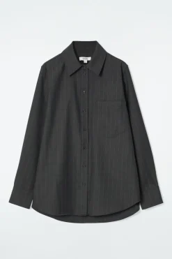 Outlet COS RELAXED PINSTRIPED WOOL SHIRT DARK GRAY / PINSTRIPED