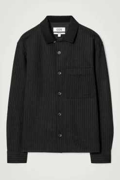 Outlet COS RELAXED PINSTRIPED WOOL-BLEND JERSEY SHIRT BLACK / PINSTRIPED