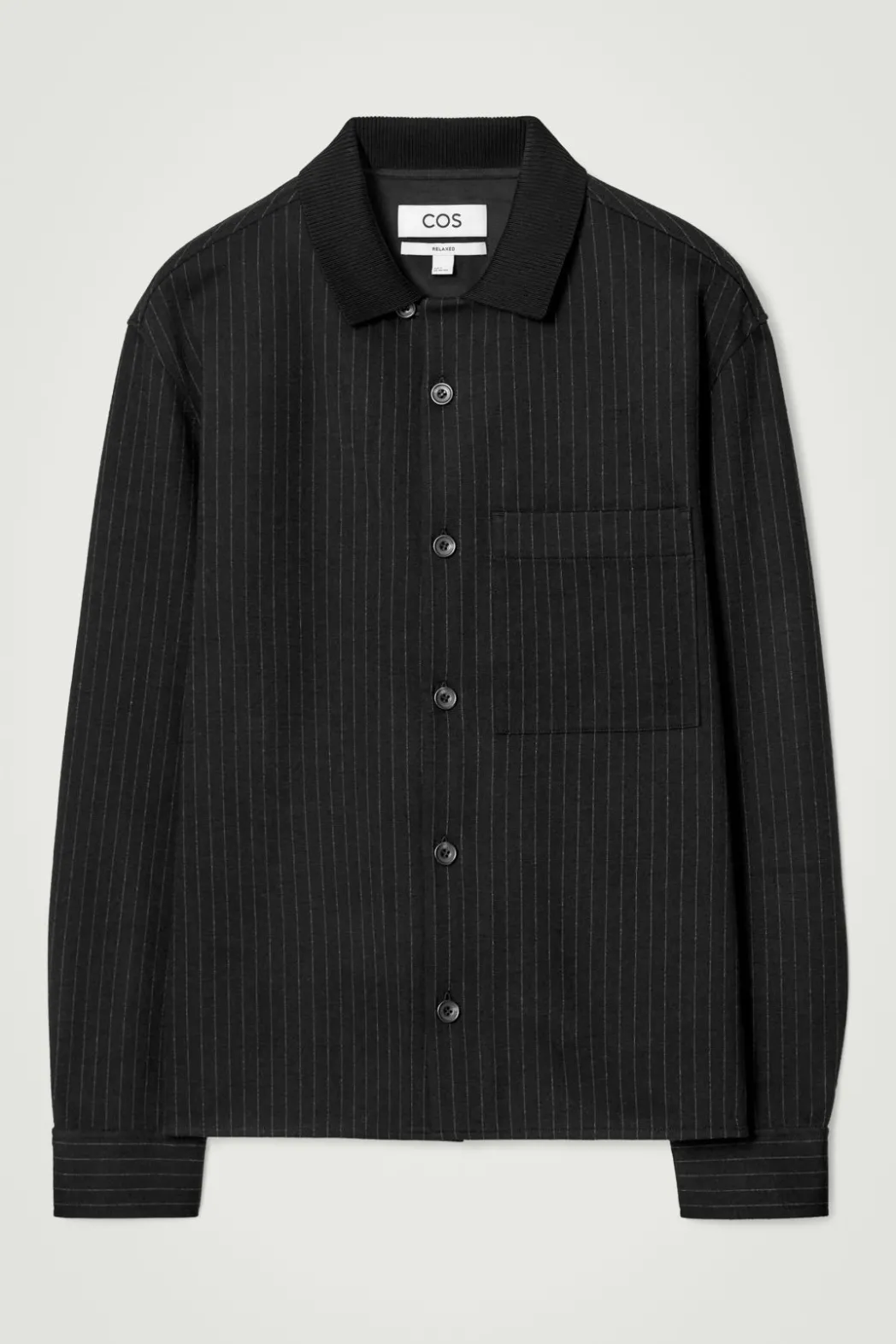 Outlet COS RELAXED PINSTRIPED WOOL-BLEND JERSEY SHIRT BLACK / PINSTRIPED