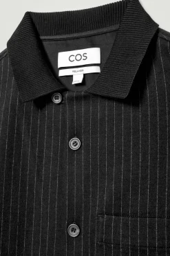 Outlet COS RELAXED PINSTRIPED WOOL-BLEND JERSEY SHIRT BLACK / PINSTRIPED
