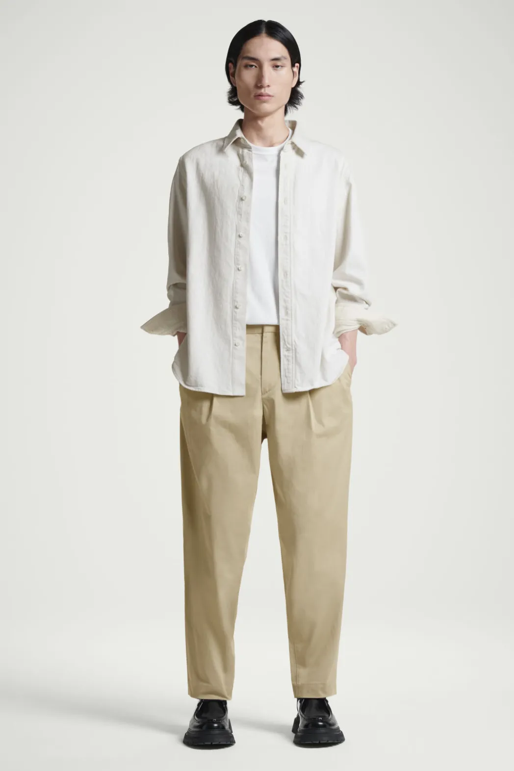 Best COS RELAXED PLEATED COTTON TAPERED PANTS BEIGE