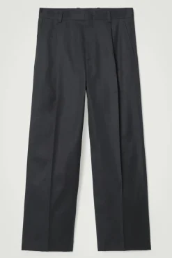 Hot COS RELAXED PLEATED COTTON WIDE-LEG PANTS NAVY