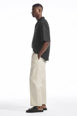 New COS RELAXED PLEATED LINEN STRAIGHT-LEG PANTS LIGHT BEIGE