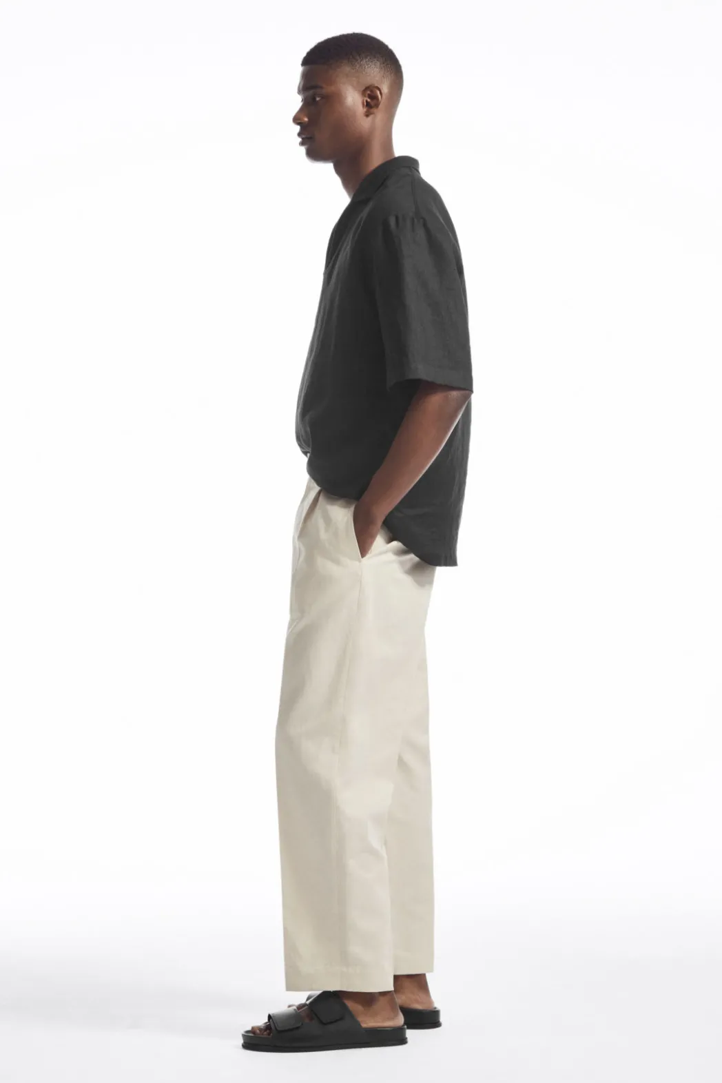New COS RELAXED PLEATED LINEN STRAIGHT-LEG PANTS LIGHT BEIGE
