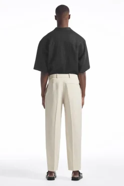 New COS RELAXED PLEATED LINEN STRAIGHT-LEG PANTS LIGHT BEIGE