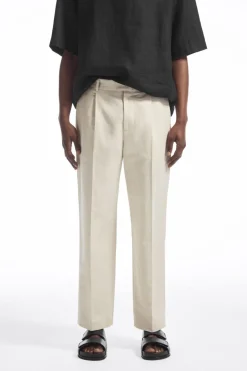 New COS RELAXED PLEATED LINEN STRAIGHT-LEG PANTS LIGHT BEIGE