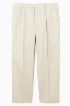 New COS RELAXED PLEATED LINEN STRAIGHT-LEG PANTS LIGHT BEIGE