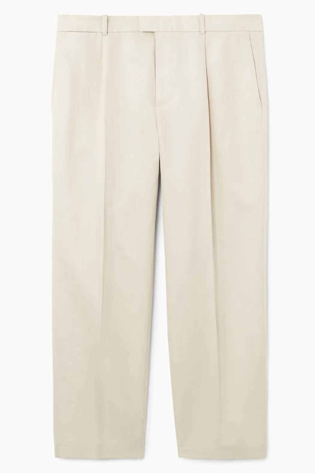 New COS RELAXED PLEATED LINEN STRAIGHT-LEG PANTS LIGHT BEIGE