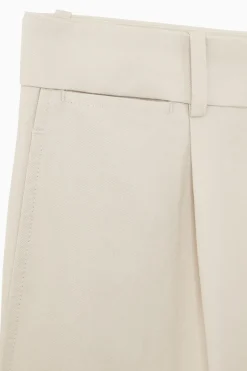 New COS RELAXED PLEATED LINEN STRAIGHT-LEG PANTS LIGHT BEIGE